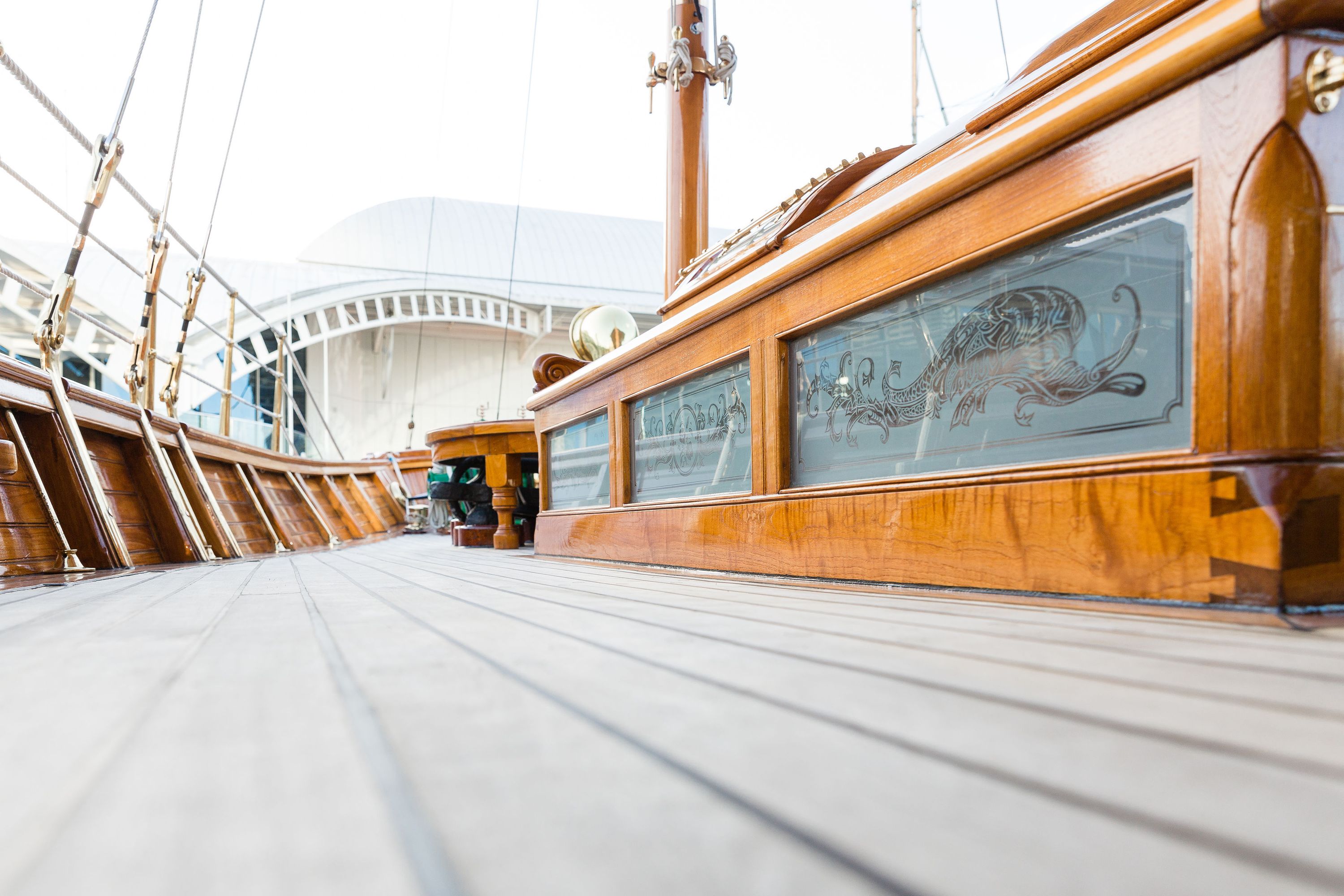  A detail photograph of the decking and glass skylight.