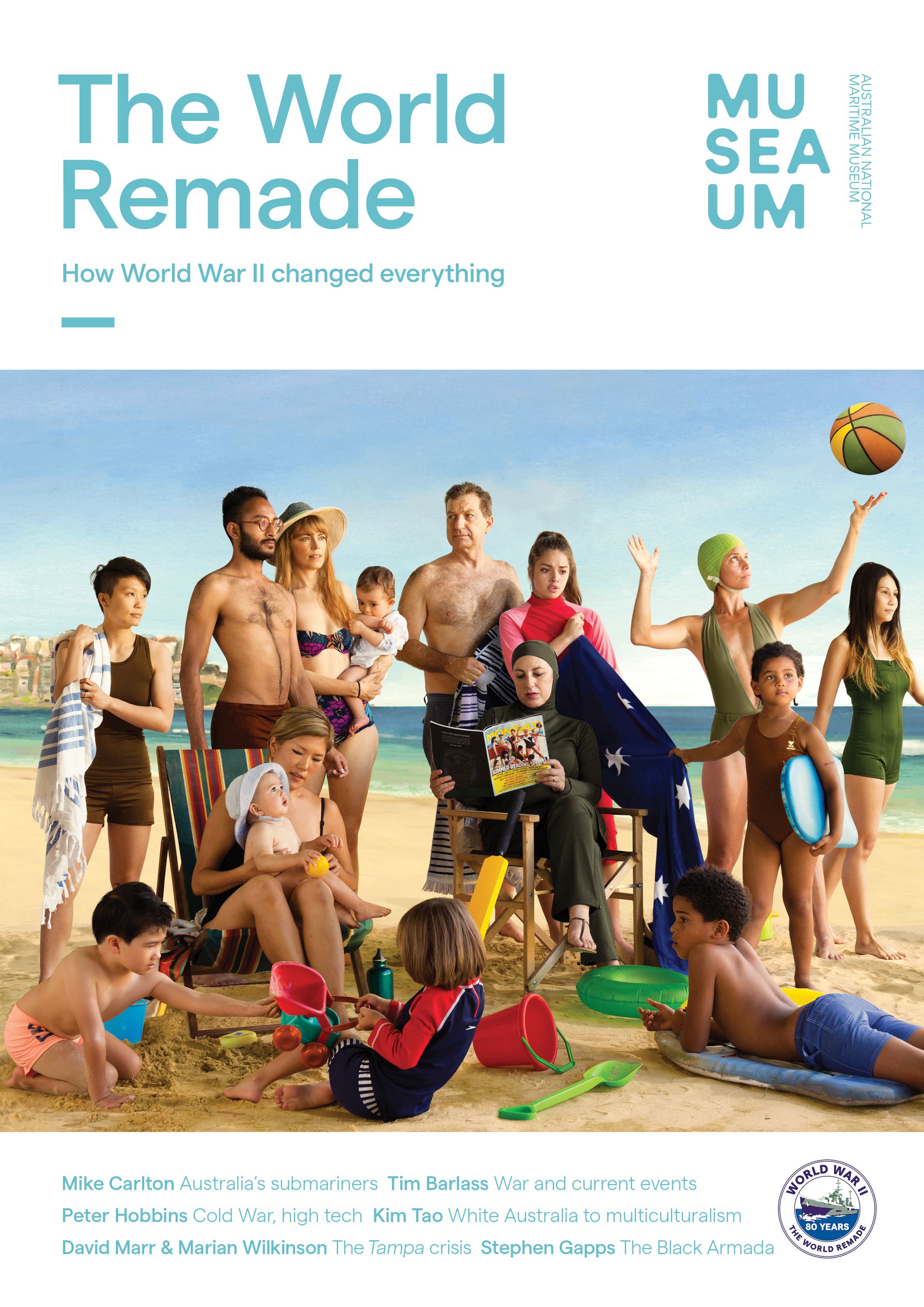 Cover of the publication, 'The World Remade' including the museum logo and a photo artwork showing diverse people on a beach.