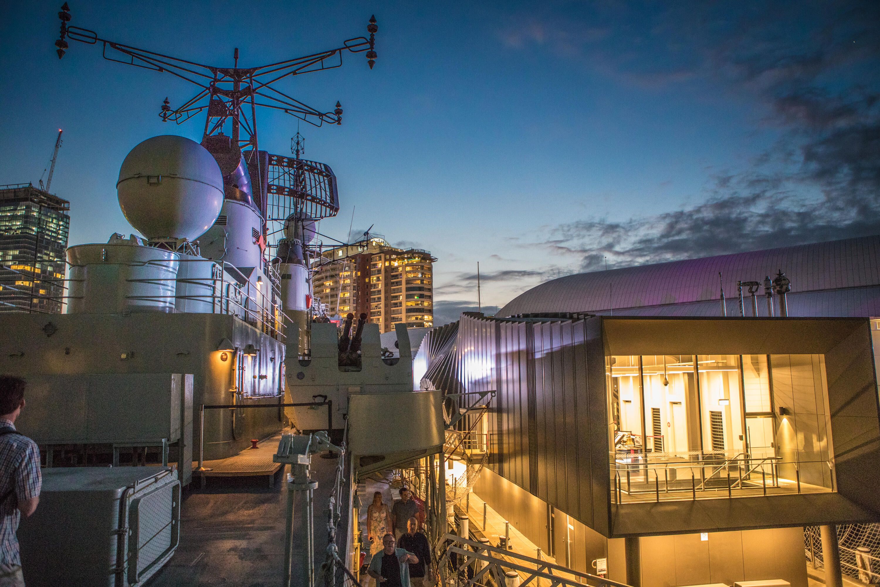 HMAS VAMPIRE and Action Stations at night.