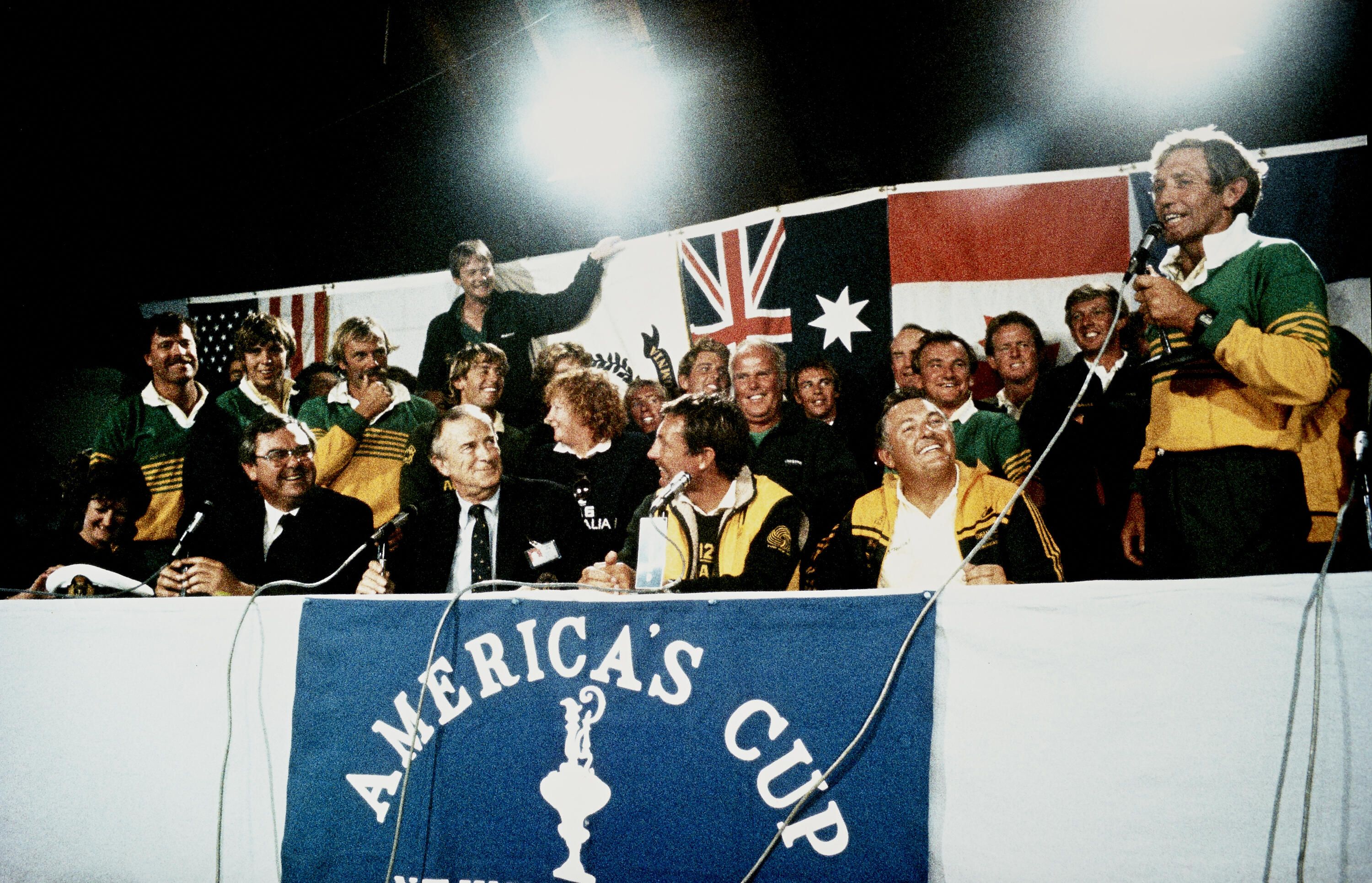 The AUSTRALIA II team at victory press conference