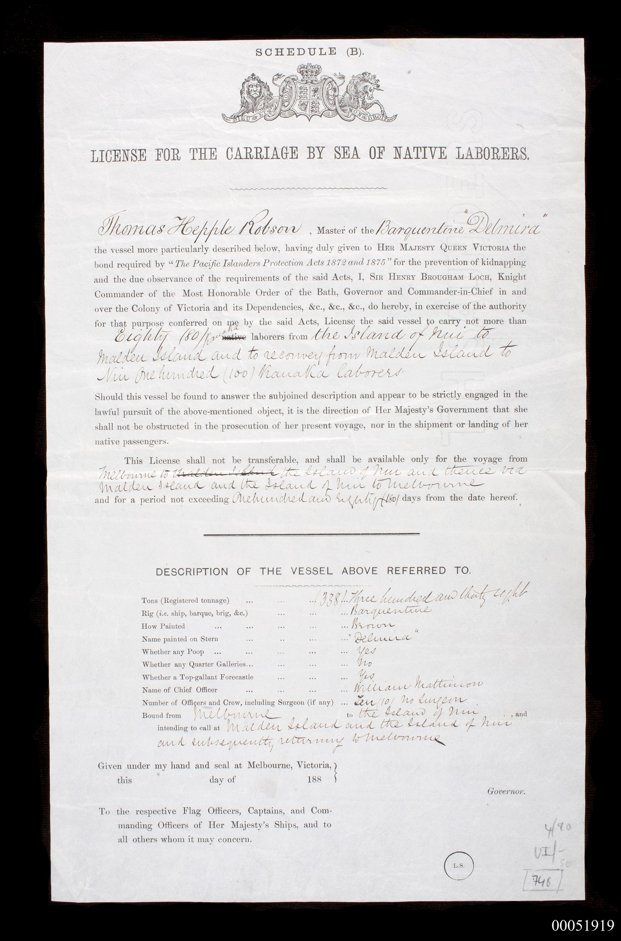 Photograph showing an old document with decorative crest at the top.