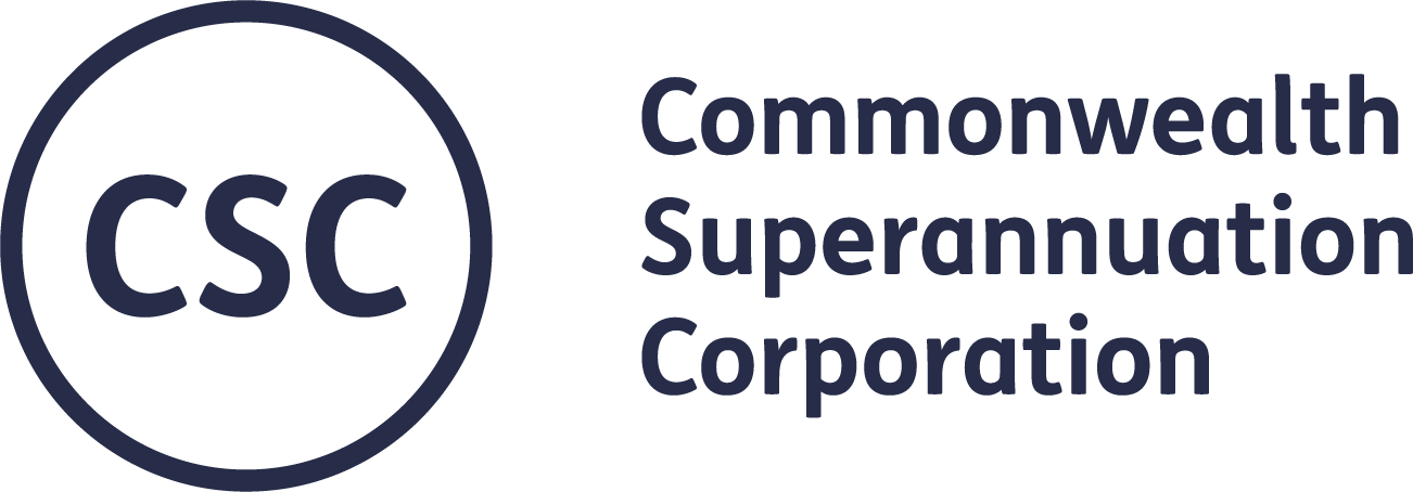 Logo with a Navy circle around the letters CSC, then the text Commonwealth Superannuation Corporation
