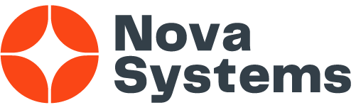 red circle logo with dark grey text Nova Systems
