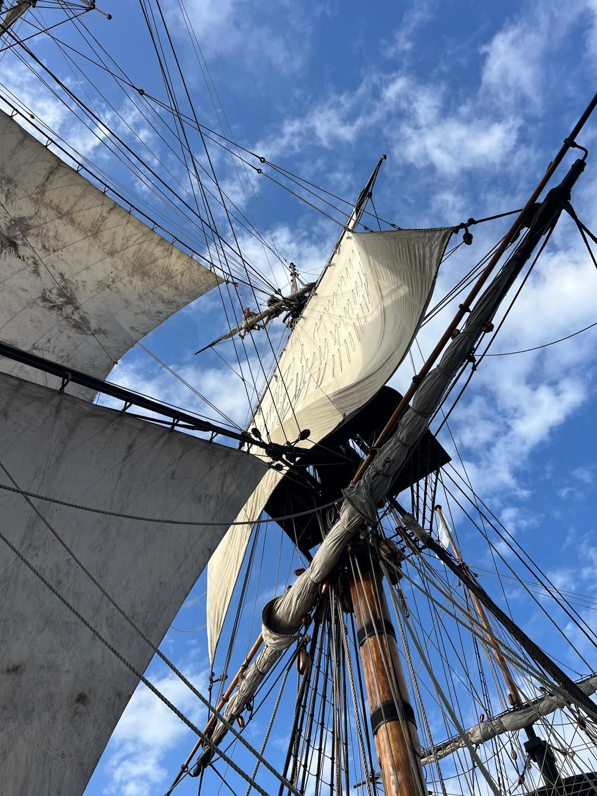 Endeavour full sail from the deck