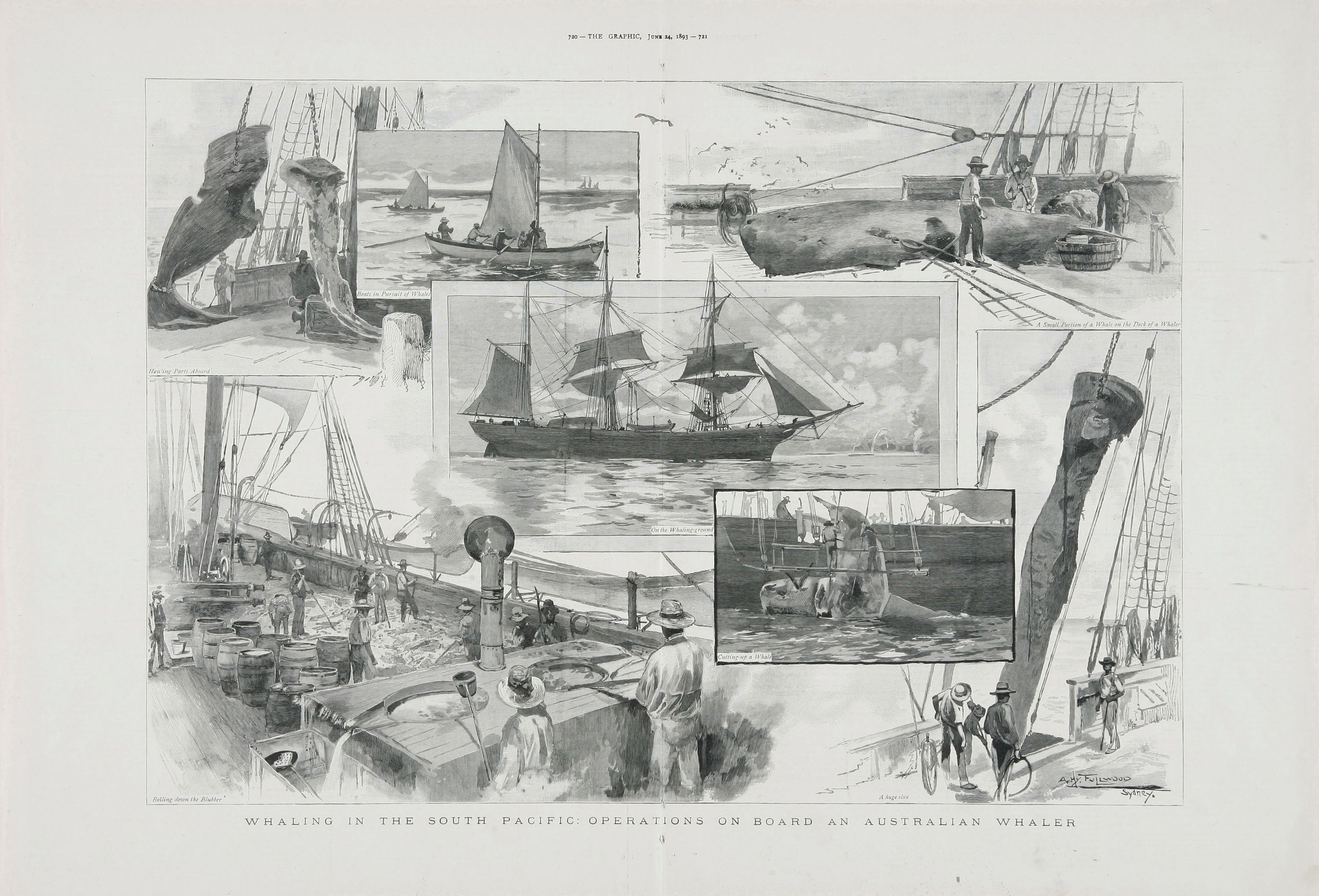 Black and white engraving consisting of seven vignettes