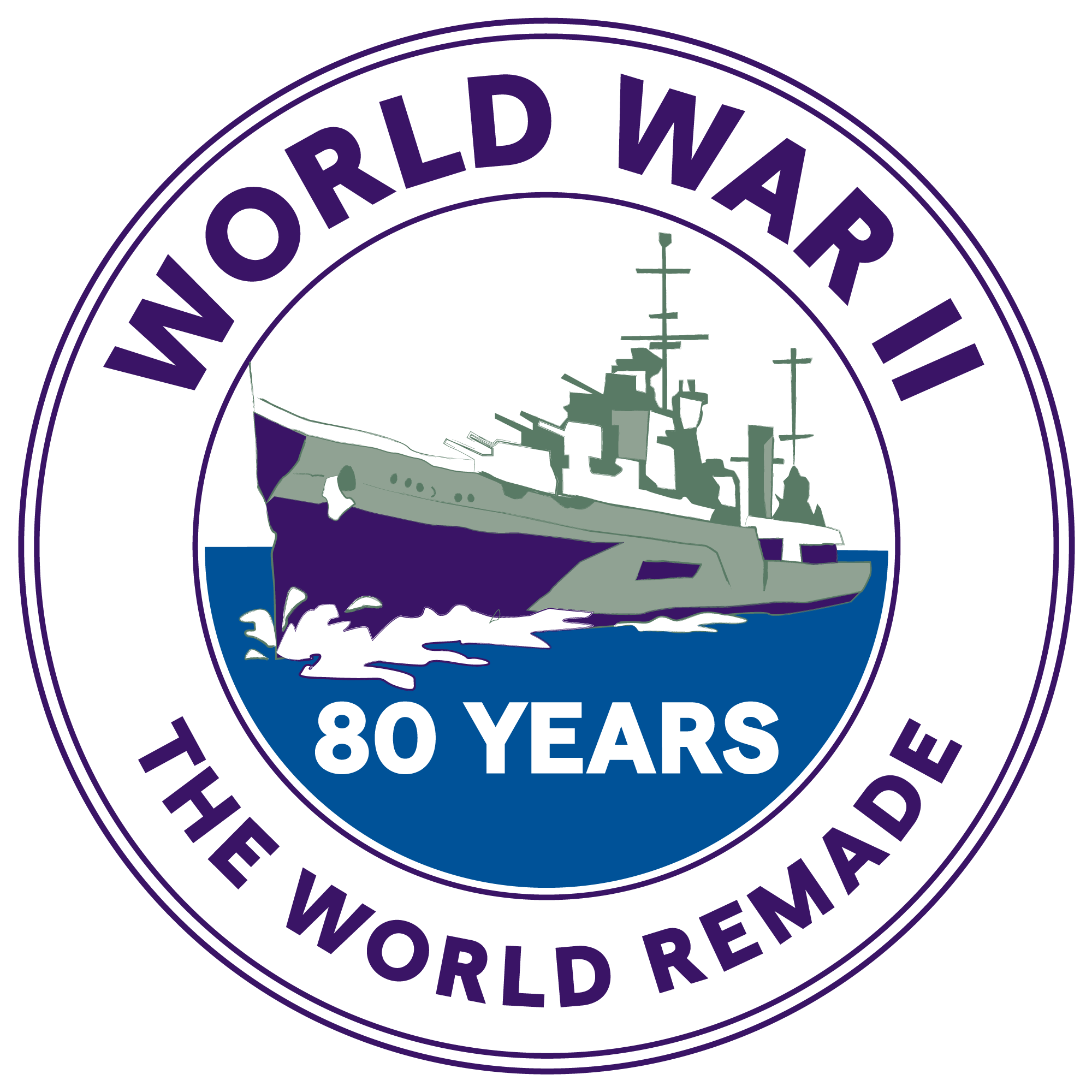 Logo for the 80th anniversary of WWII showing a graphic of a navy war ship.