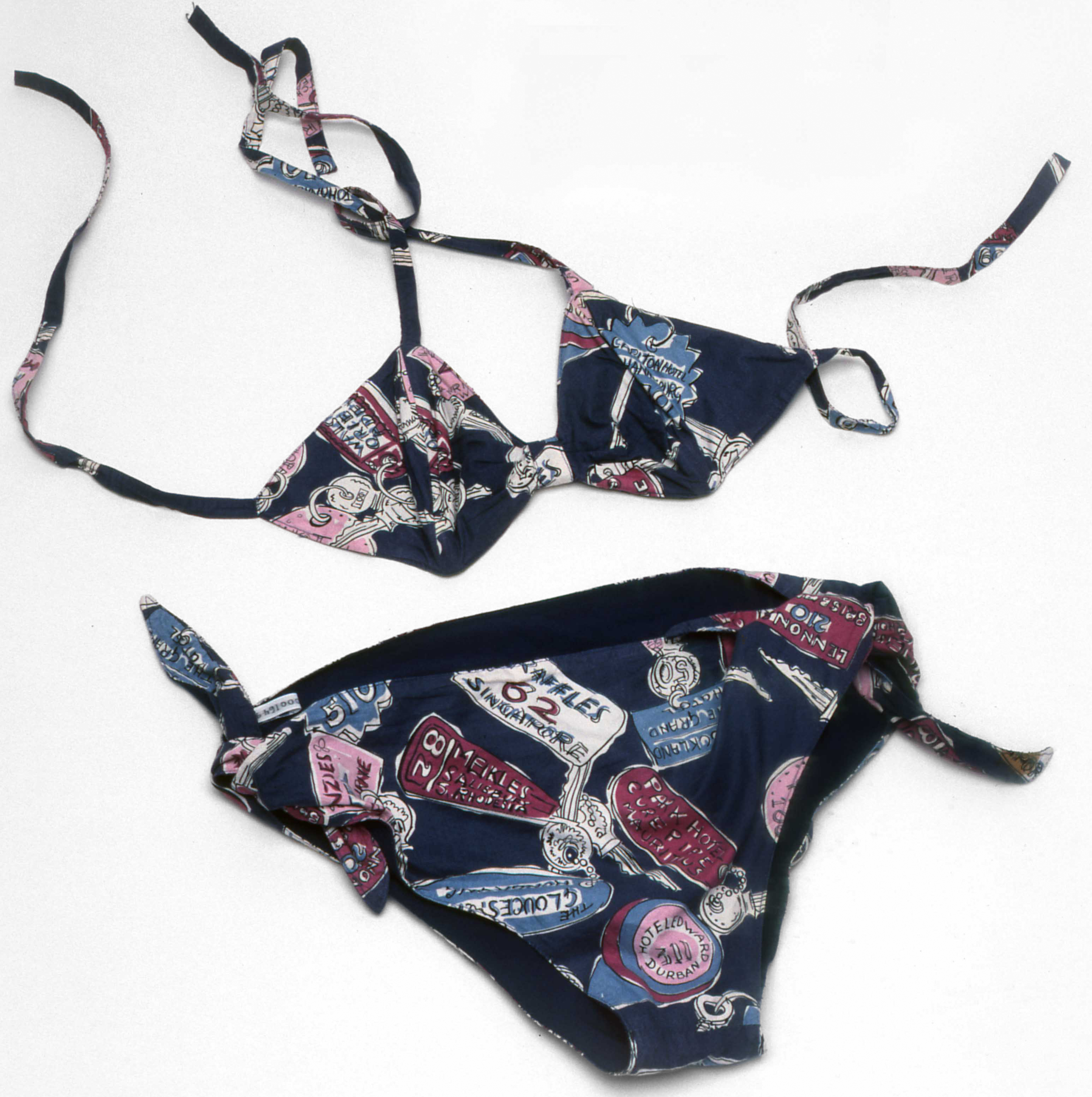 Navy and patterened bikini
