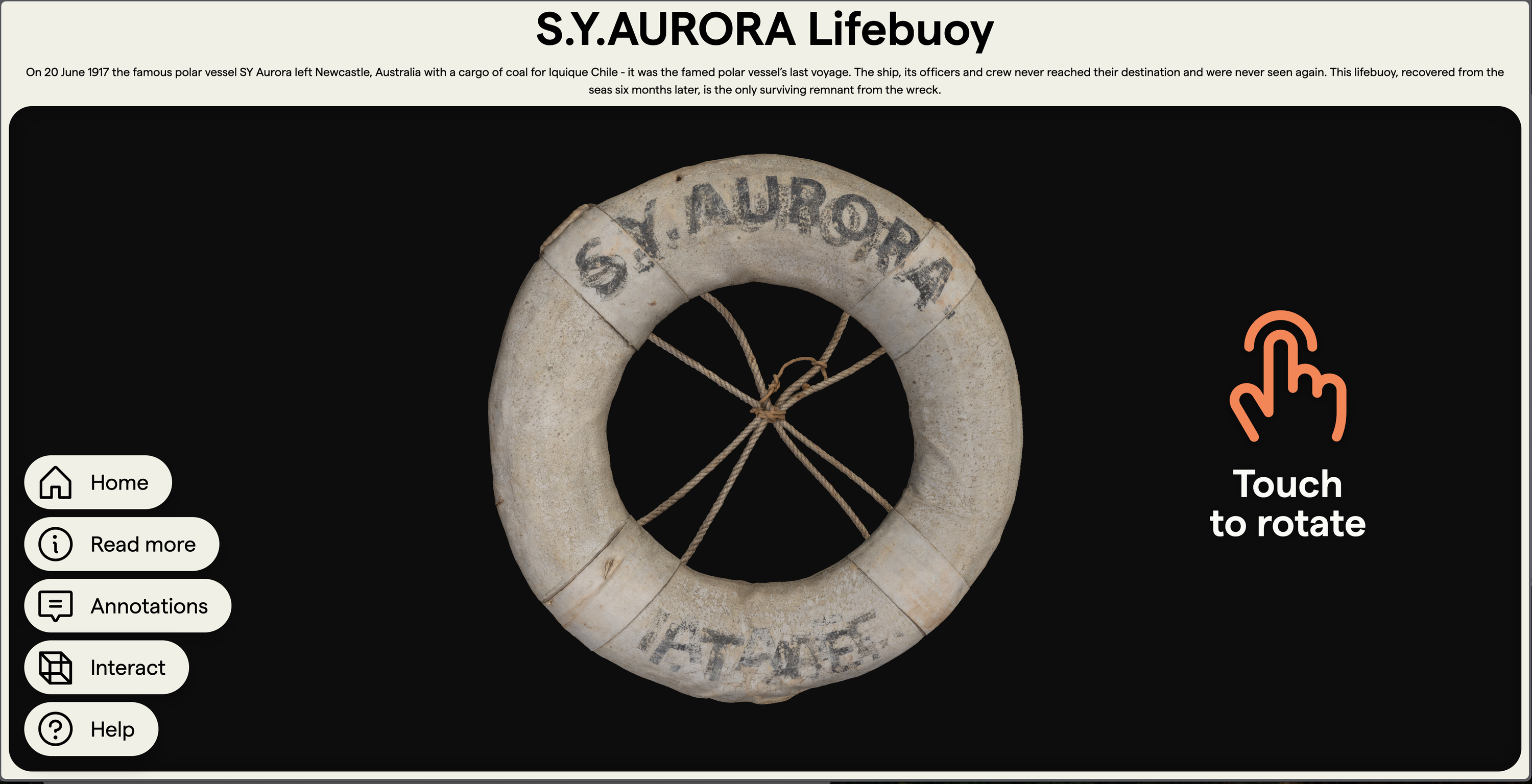 Screenshot showing a digital interface with a white life ring on the screen. 