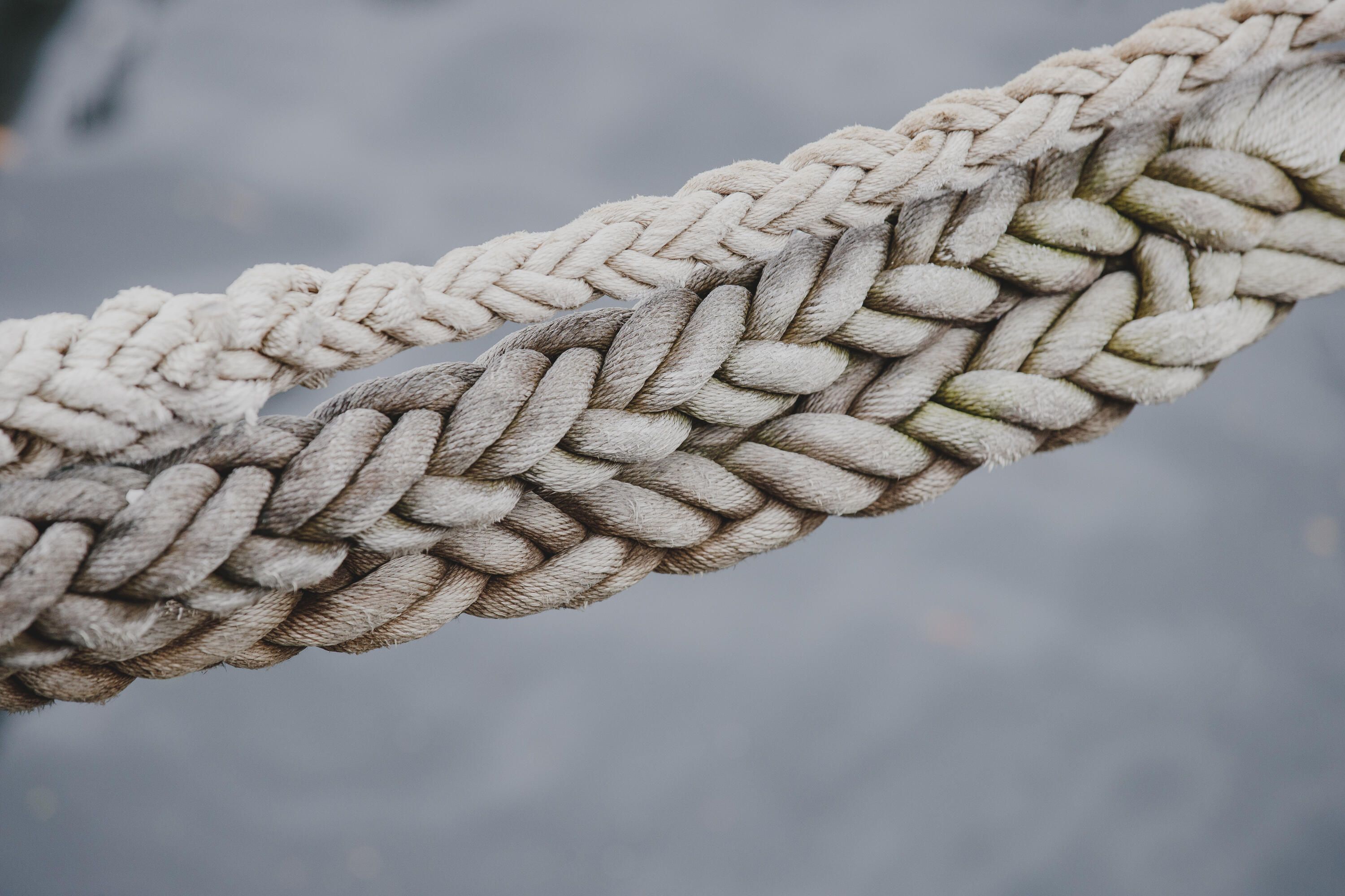 Close up photograph showing ropes. 