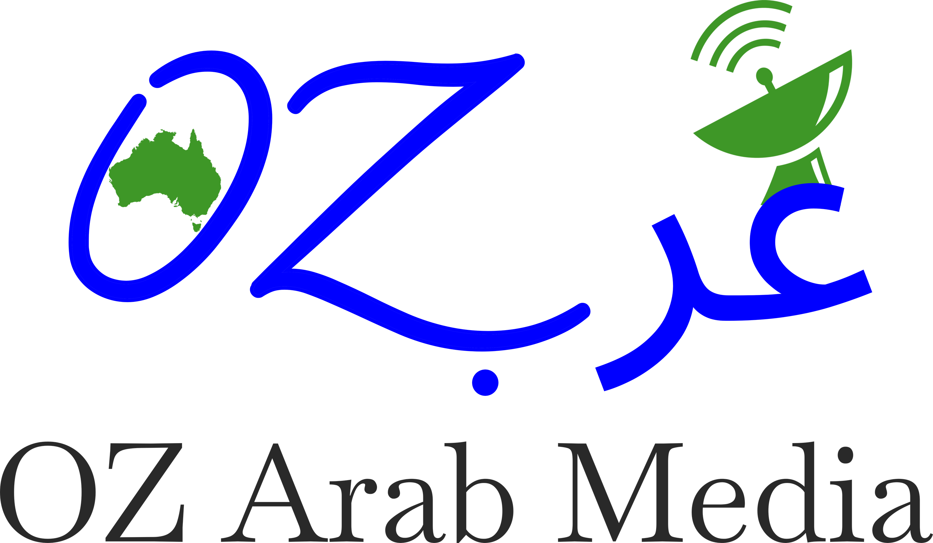 logo with blue and black text for Oz Arab Media