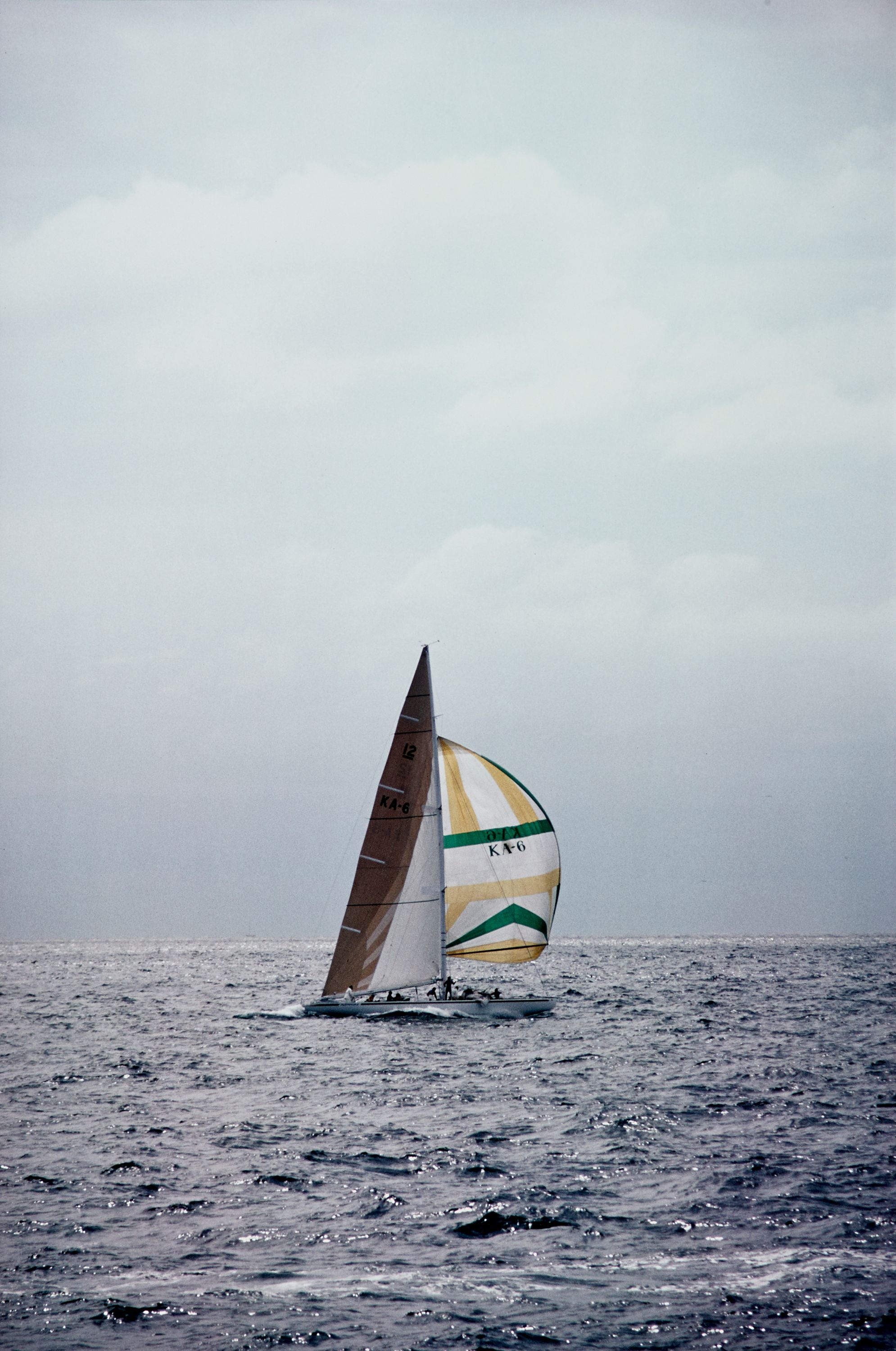 Sailingboat, Australia II, on the ocean with full sail