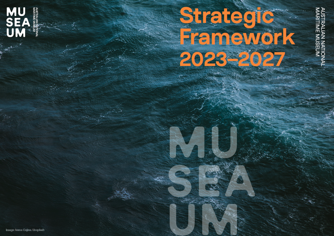 the cover of the strategic framework document, with text over a water background