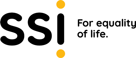 Logo with black text SSI. For equality for life.