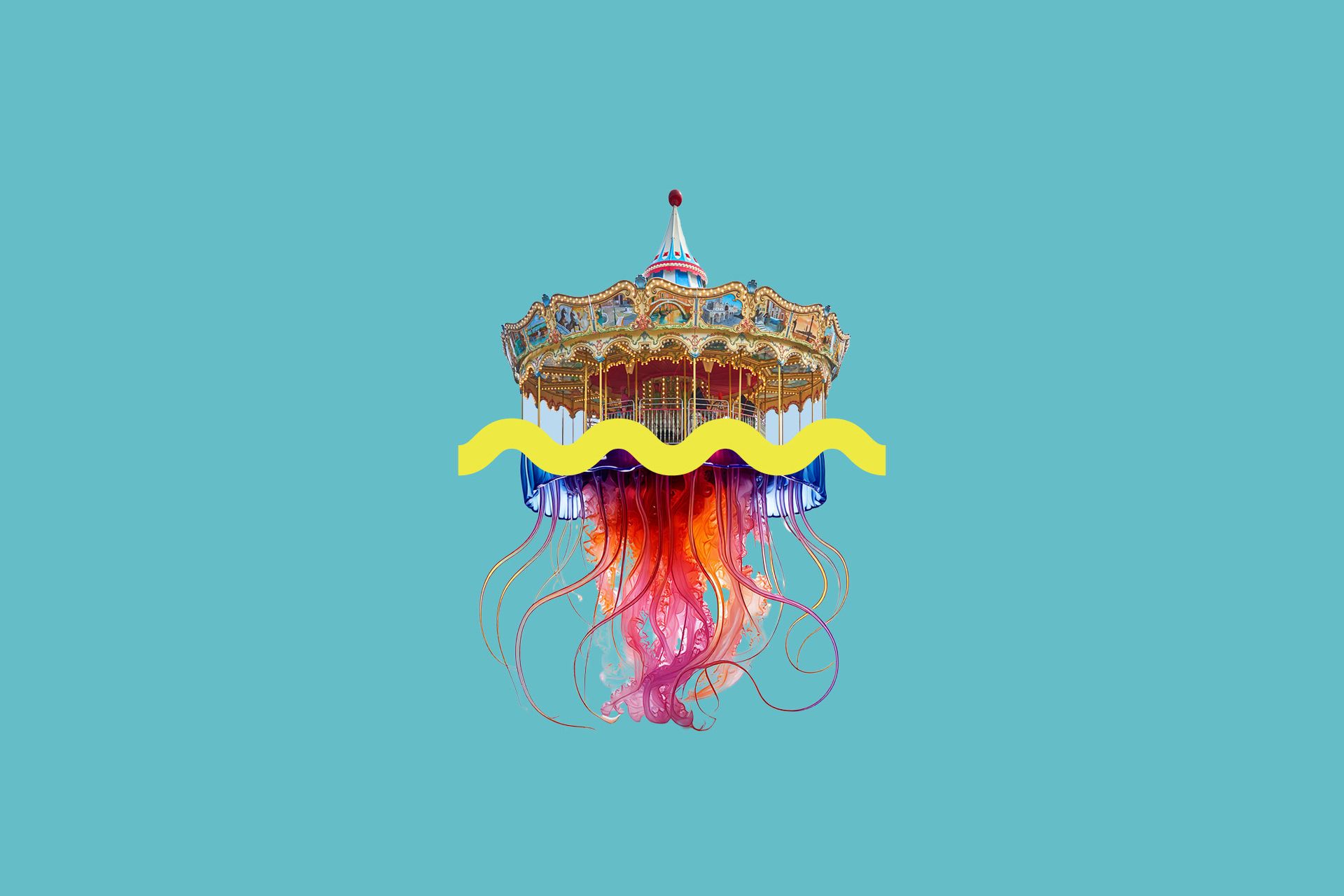 Graphic showing a mashup of a carousel and a jellyfish