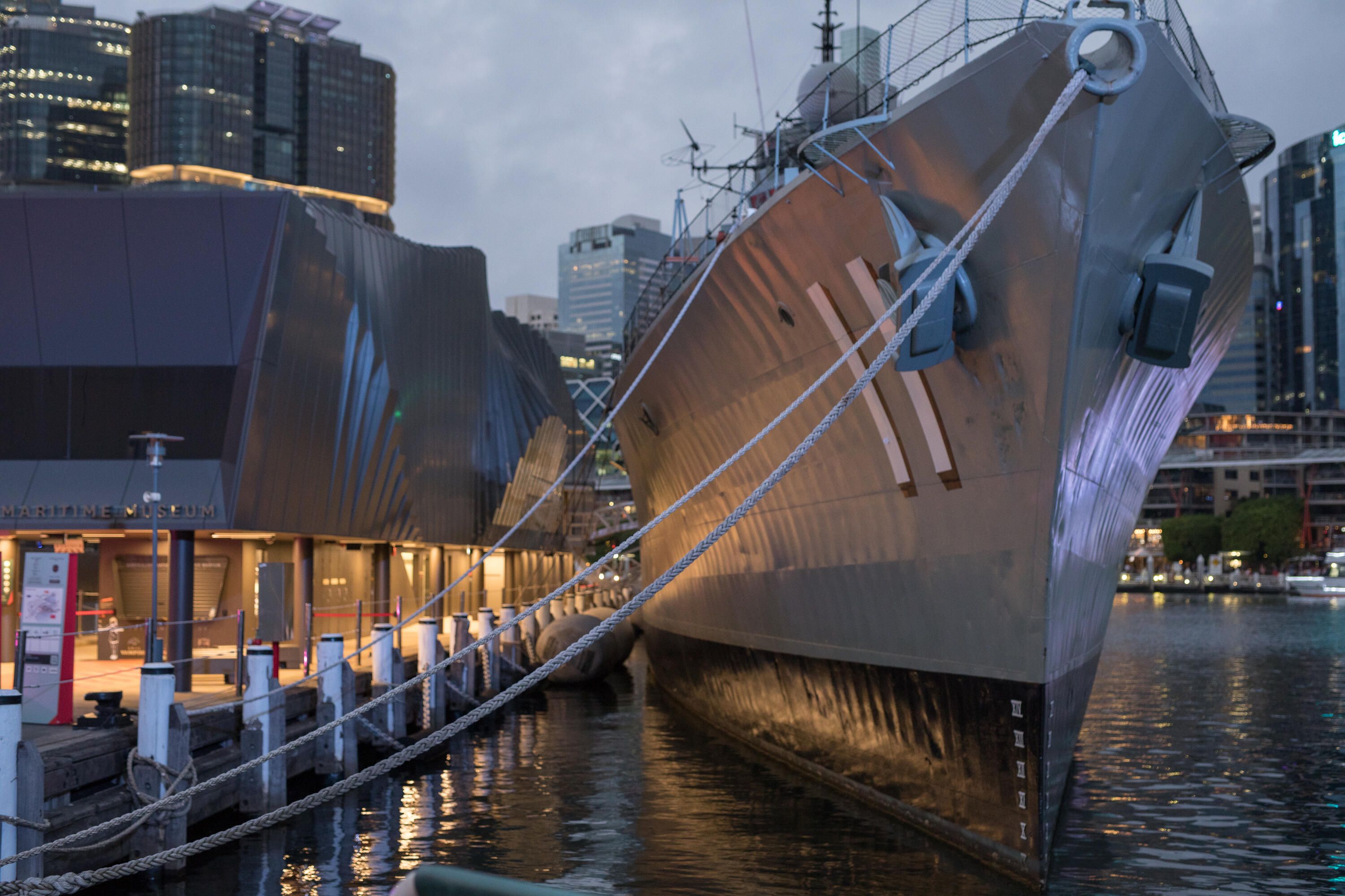 HMAS VAMPIRE moored beside Action Stations building