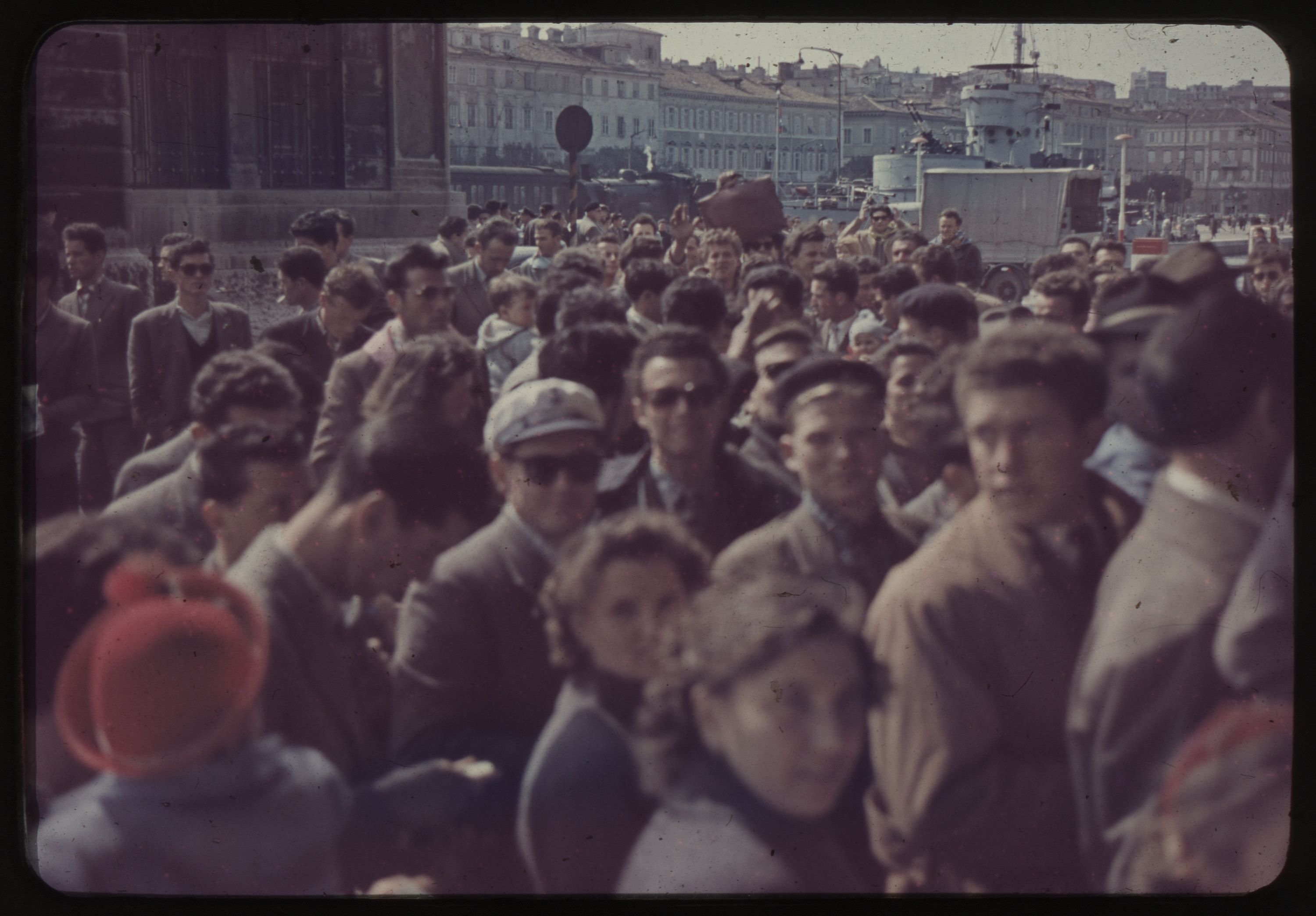 Crowd of people waiting to board SS TOSCANA in Trieste