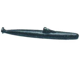 Miniature model of Japanese midget submarine, made from dark grey metal, lead 