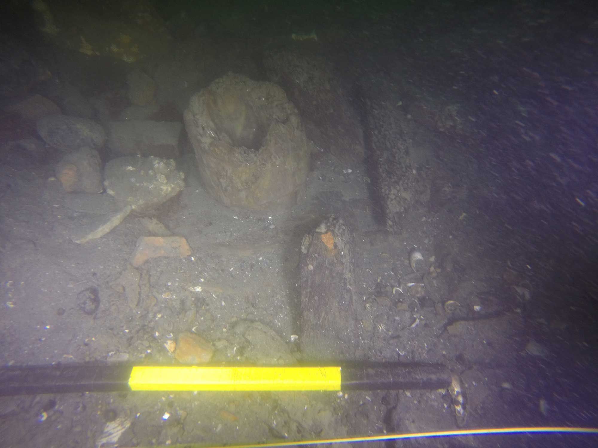 RI 2394’s surviving starboard bilge pump shaft and surrounding pump well.