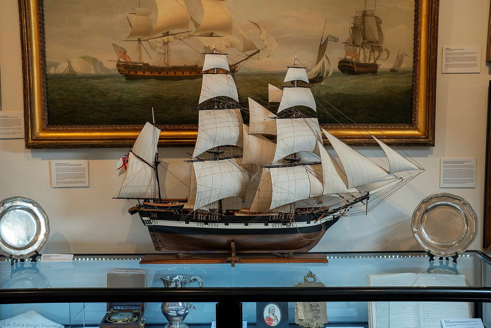 Photo of a model of a ship.