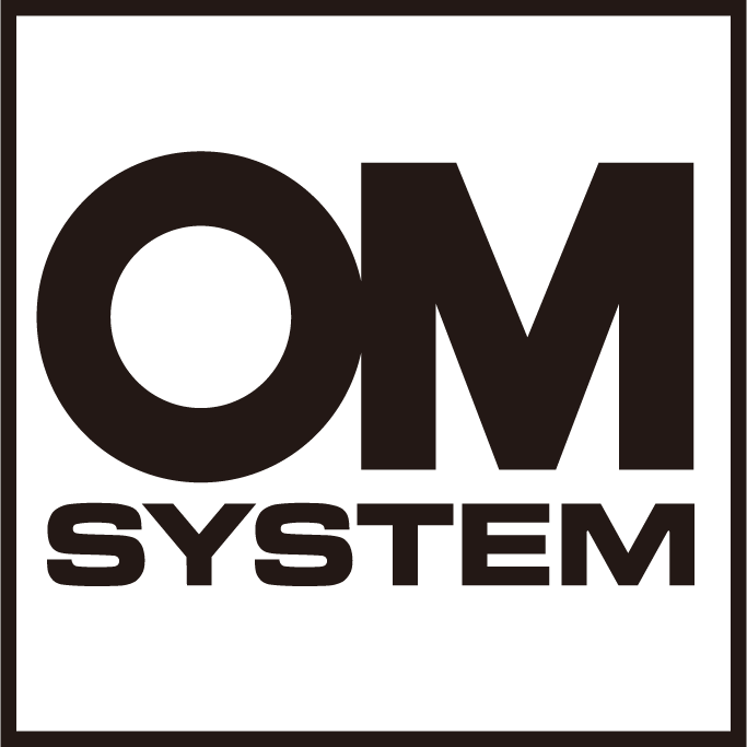logo with a black square and black text OM SYSTEM