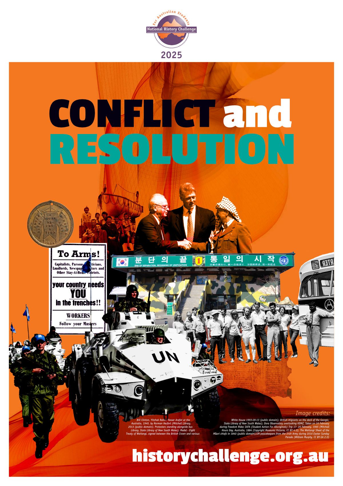 Orange poster with title Conflict and Resolution