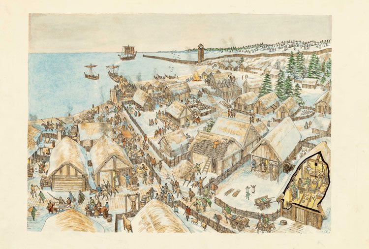 Drawing of a viking township