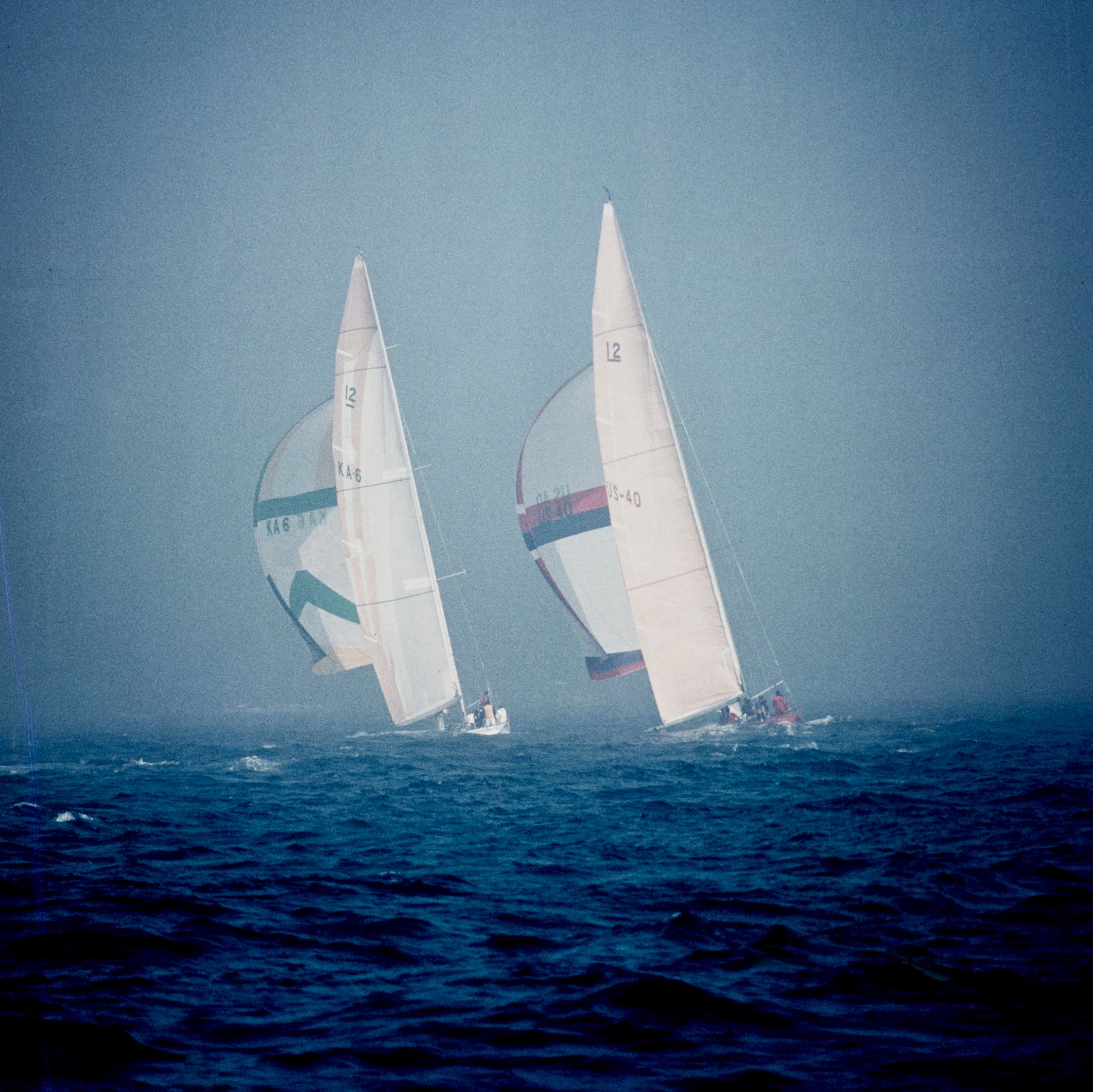 2 America's Cup sailing boat, LIBERTY and AUSTRALIA II.