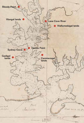 The 1788 chart of Sydney Harbour in Bradley’s log showing ‘Bloody Point’