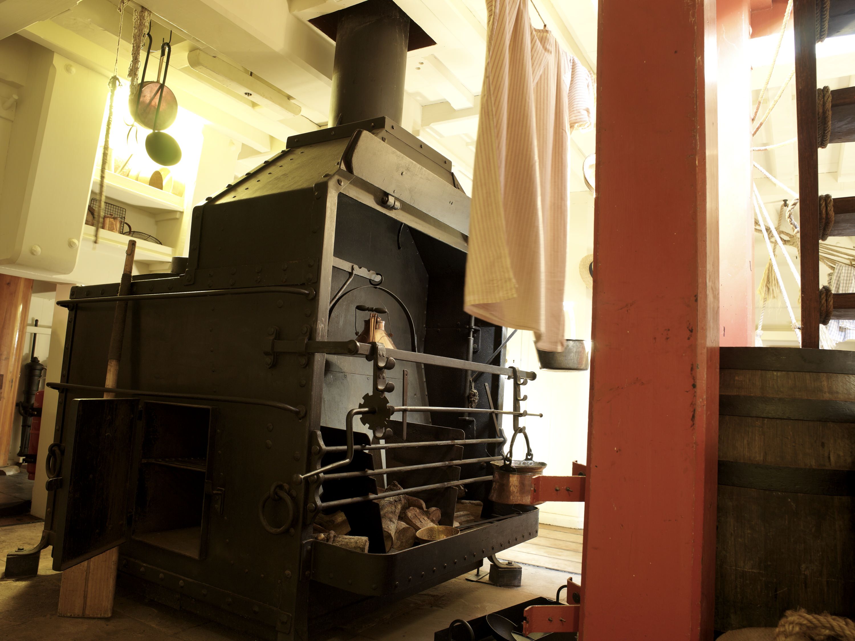 Photo of a large metal fire hearth. 