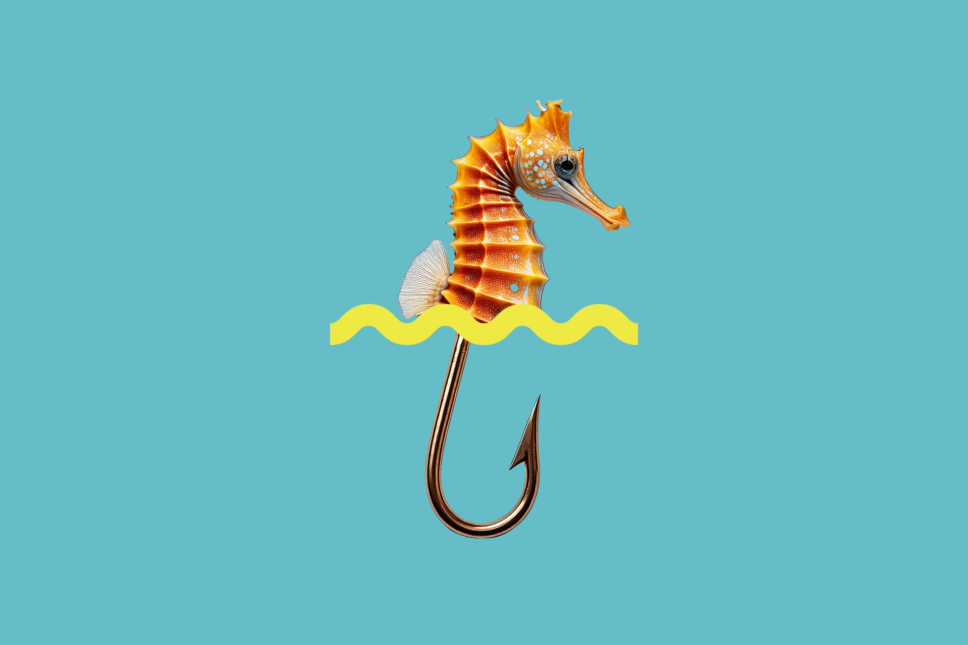 Graphic showing a mash up of a Seahorse and a fish hook which looks like the tail