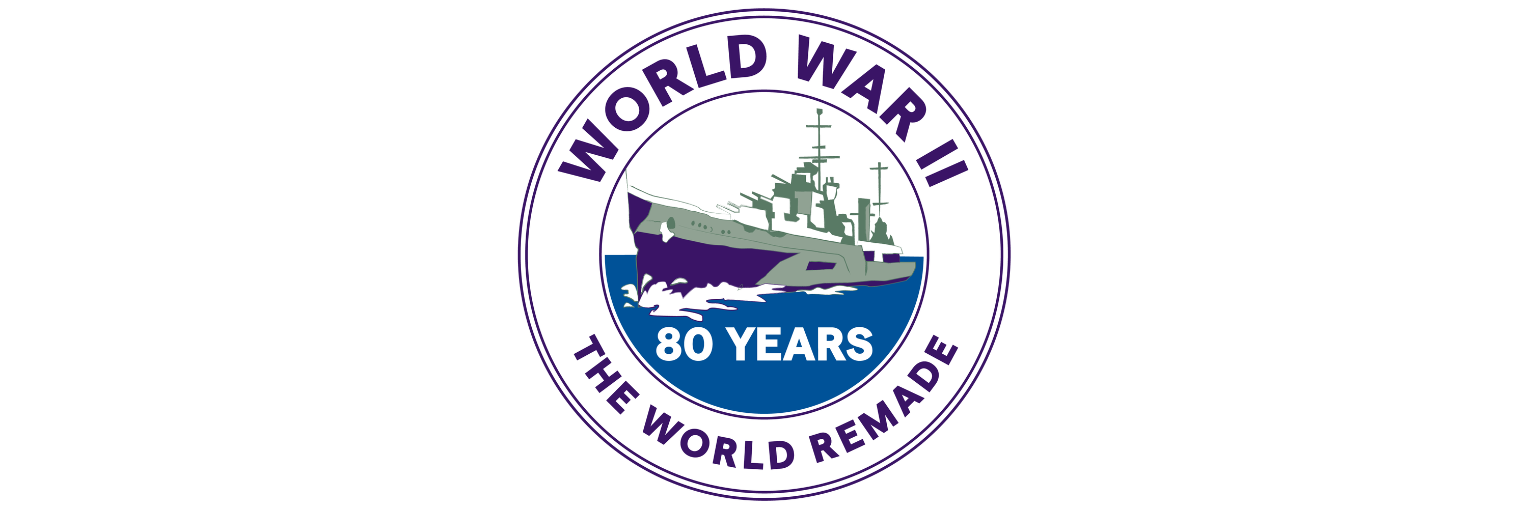 Logo for the 80th anniversary of WWII showing a graphic of a navy war ship.