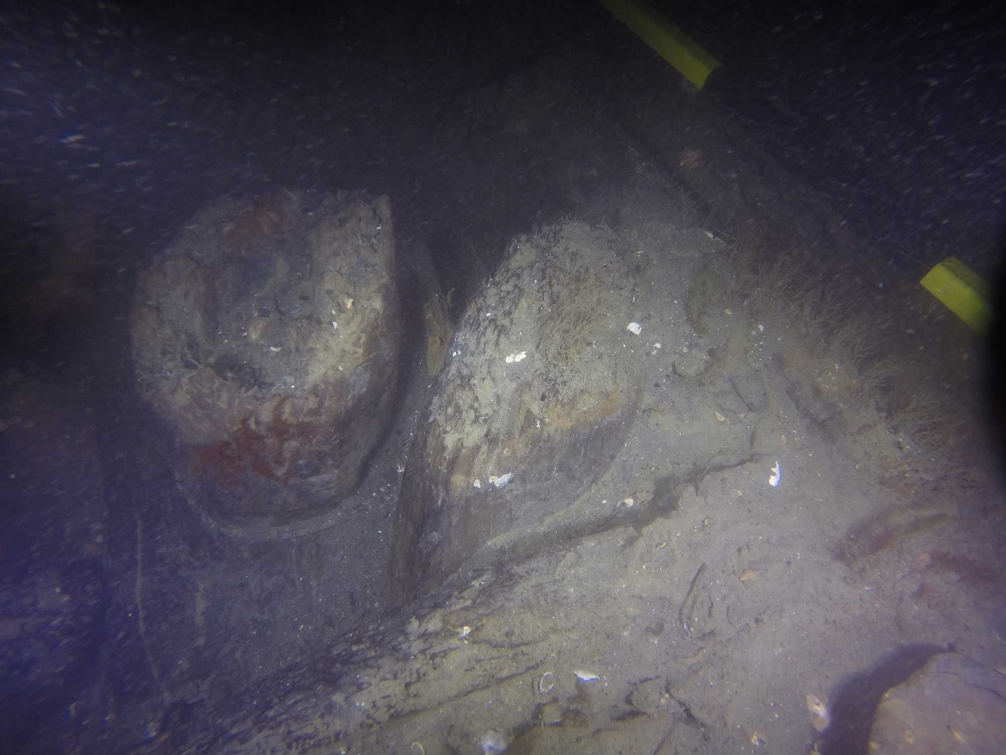 RI 2394’s surviving starboard bilge pump shaft and surrounding pump well.